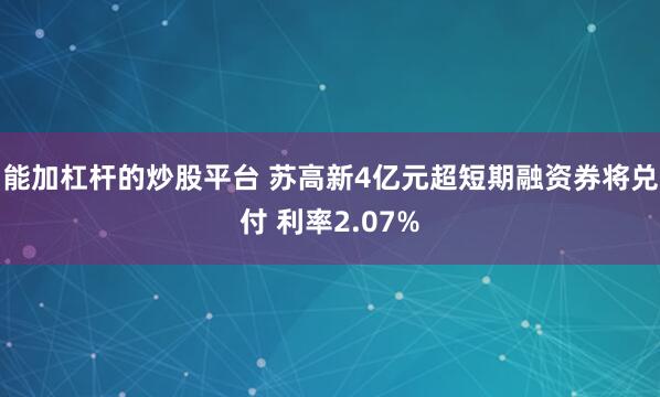 能加杠杆的炒股平台 苏高新4亿元超短期融资券将兑付 利率2.07%